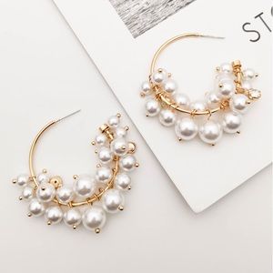 Pearl and Crystal Hoop Gold Earrings